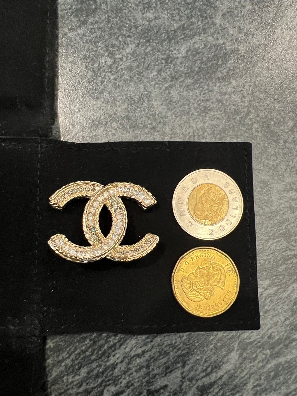 CHANEL  Crystal CC Logo Pin/ Brooch